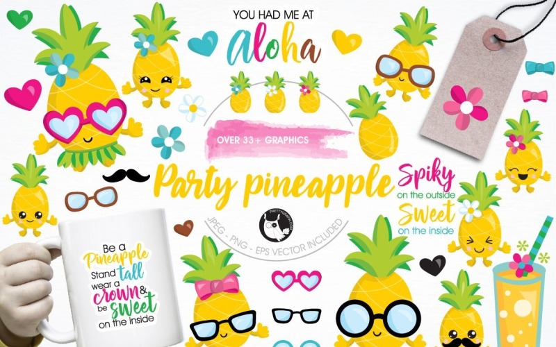 Pineapple party illustration pack - Vector Image Vector Graphic
