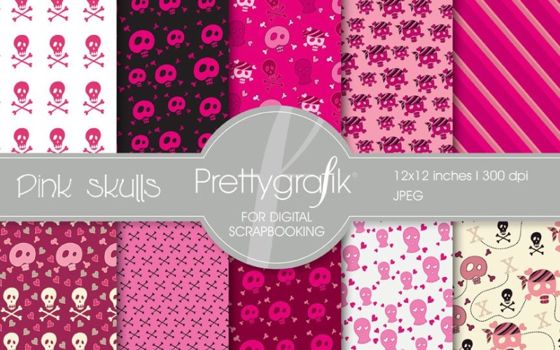 Pink skulls digital paper - Vector Image Vector Graphic
