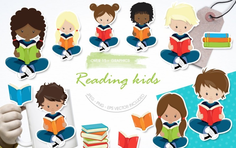 Reading Kids - Vector Image Vector Graphic