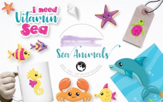 Sea Animals graphic illustration - Vector Image