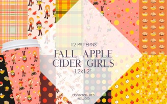 Fall Apple Cider Girls - Vector Image