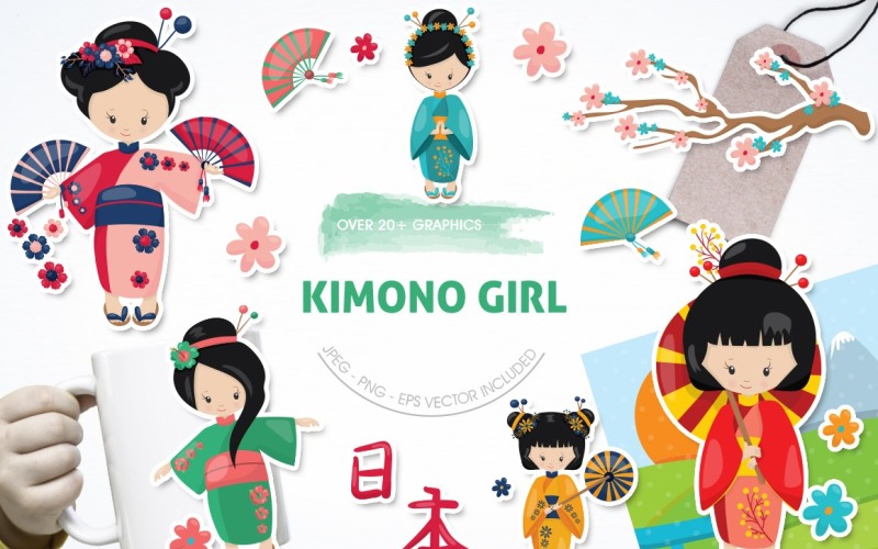 Kimono Girl - Vector Image Vector Graphic
