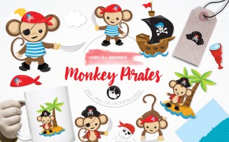 Monkey pirates illustration pack - Vector Image