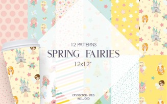 Spring Fairies Digital Paper - Vector Image