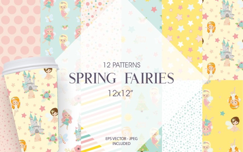 Spring Fairies Digital Paper - Vector Image Vector Graphic