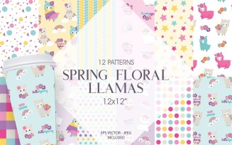 Spring Floral Llamas - Vector Image