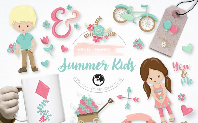 Summer kids graphic illustrattion - Vector Image Vector Graphic