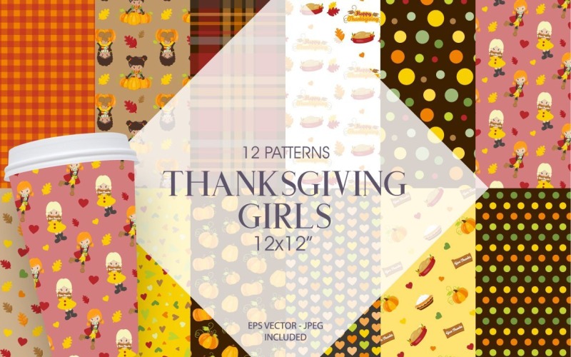 Thanksgiving Girls - Vector Image Vector Graphic