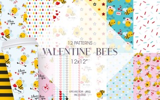 Valentine Bees Digital Paper - Vector Image