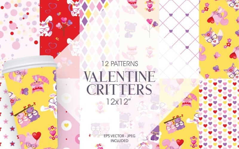Valentine Critters Digital Paper - Vector Image Vector Graphic