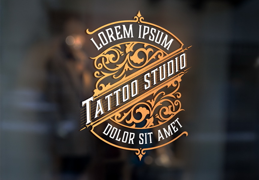 Vintage Tattoo Logo With Gold Elements