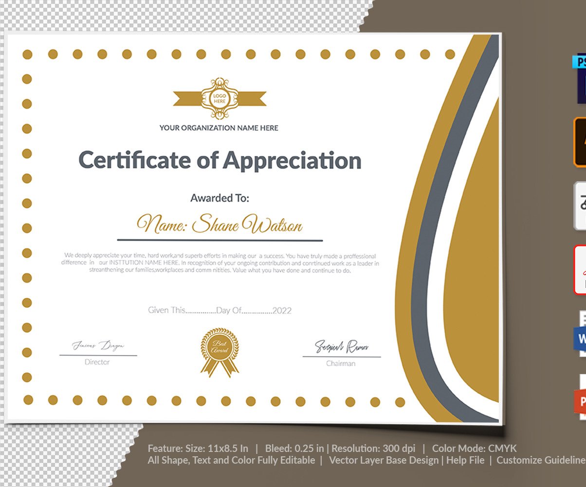 Certificate Of Appreciation Template Free Printable