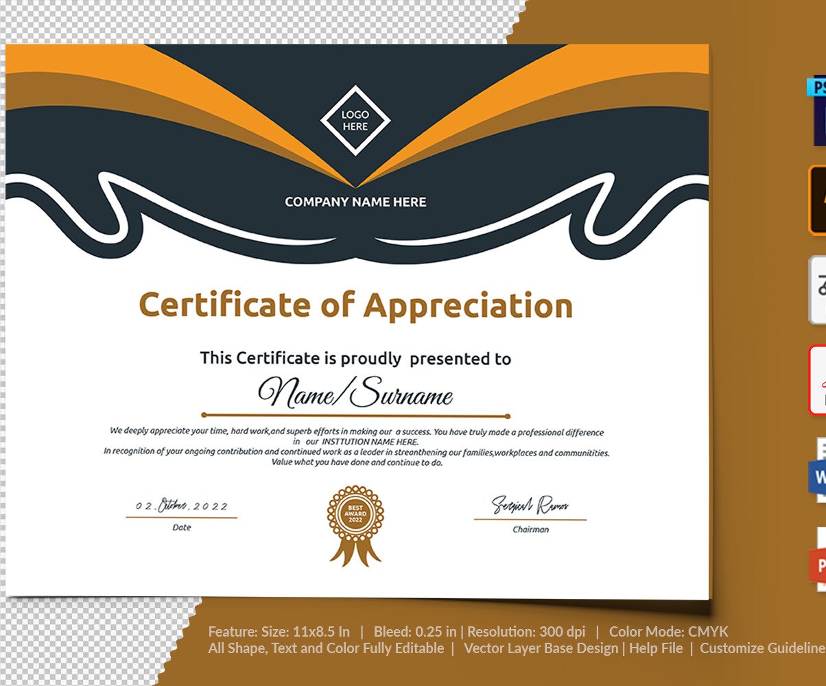 Printable Of Appreciation Certificate Template 104735