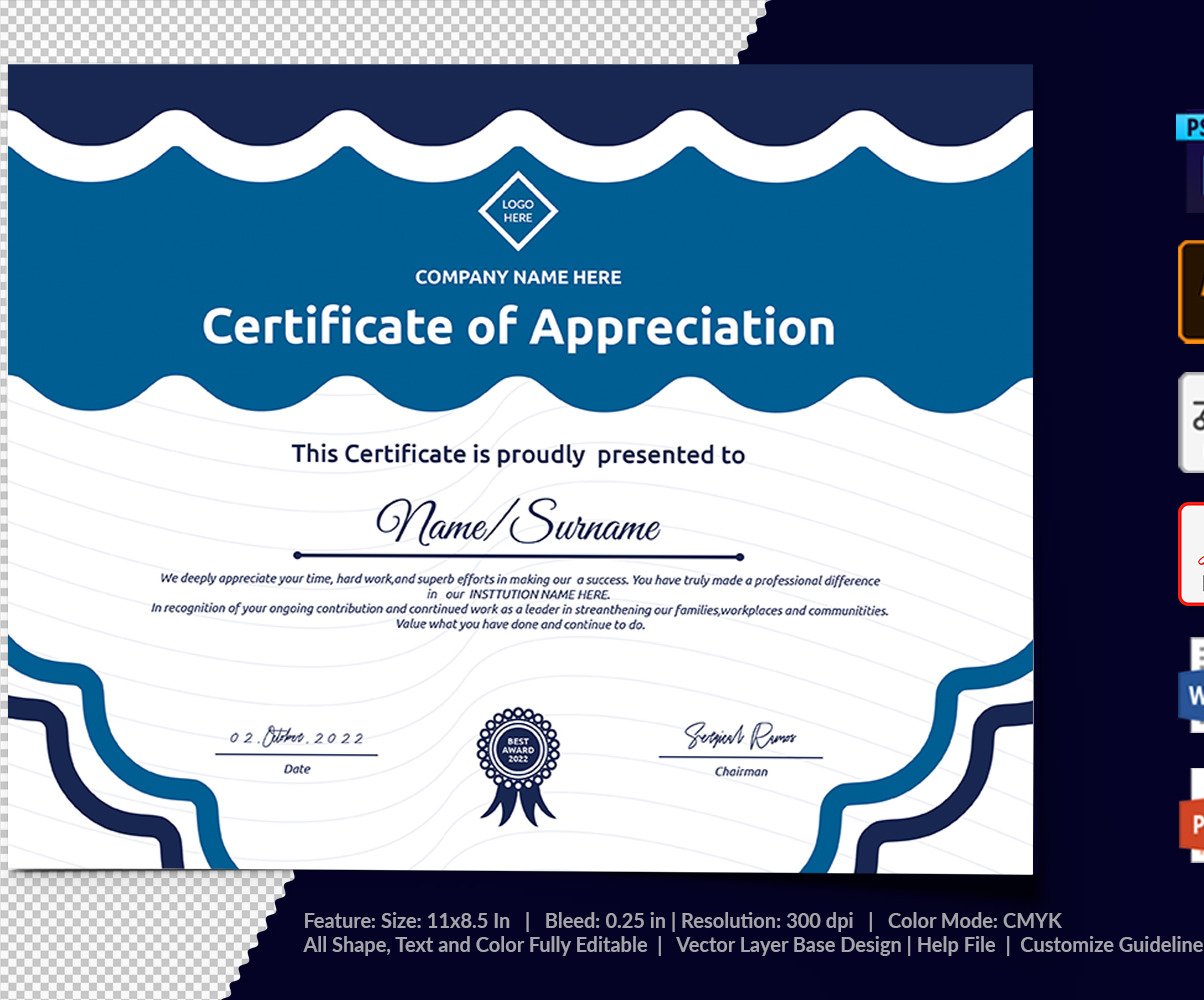 Printable of Appreciation Certificate Template #104744