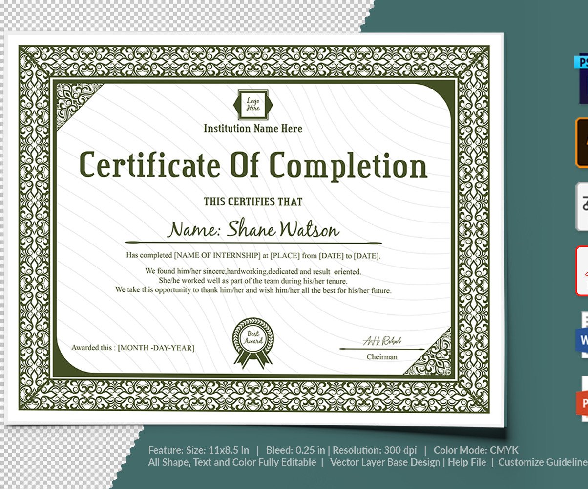 Construction Certificate Of Completion Template