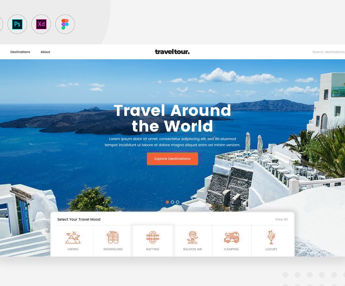 Daily UI Vol.21 Traveltour is a friendly, modern and clean travel tour