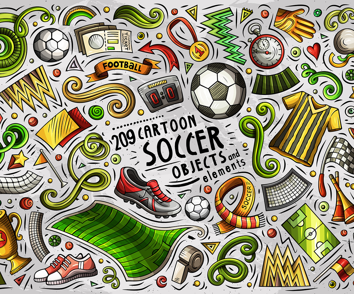 Soccer Cartoon Doodle Objects Set Vector #109798