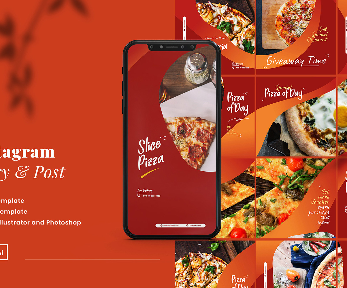 Pizza Instagram Ads Post And Story Template With A Puzzle Style This Template Is Ideal For Pizza Fast Food Burger Shop And Any Food Theme