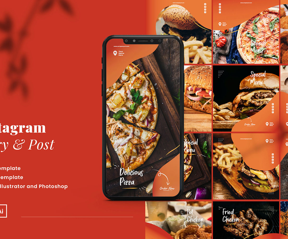 Fast Food Instagram Ads Post And Story Template With A Puzzle Style This Template Is Ideal For Pizza Burger Fried Chicken Fast Food Hot Dog Shop And Any Food Theme