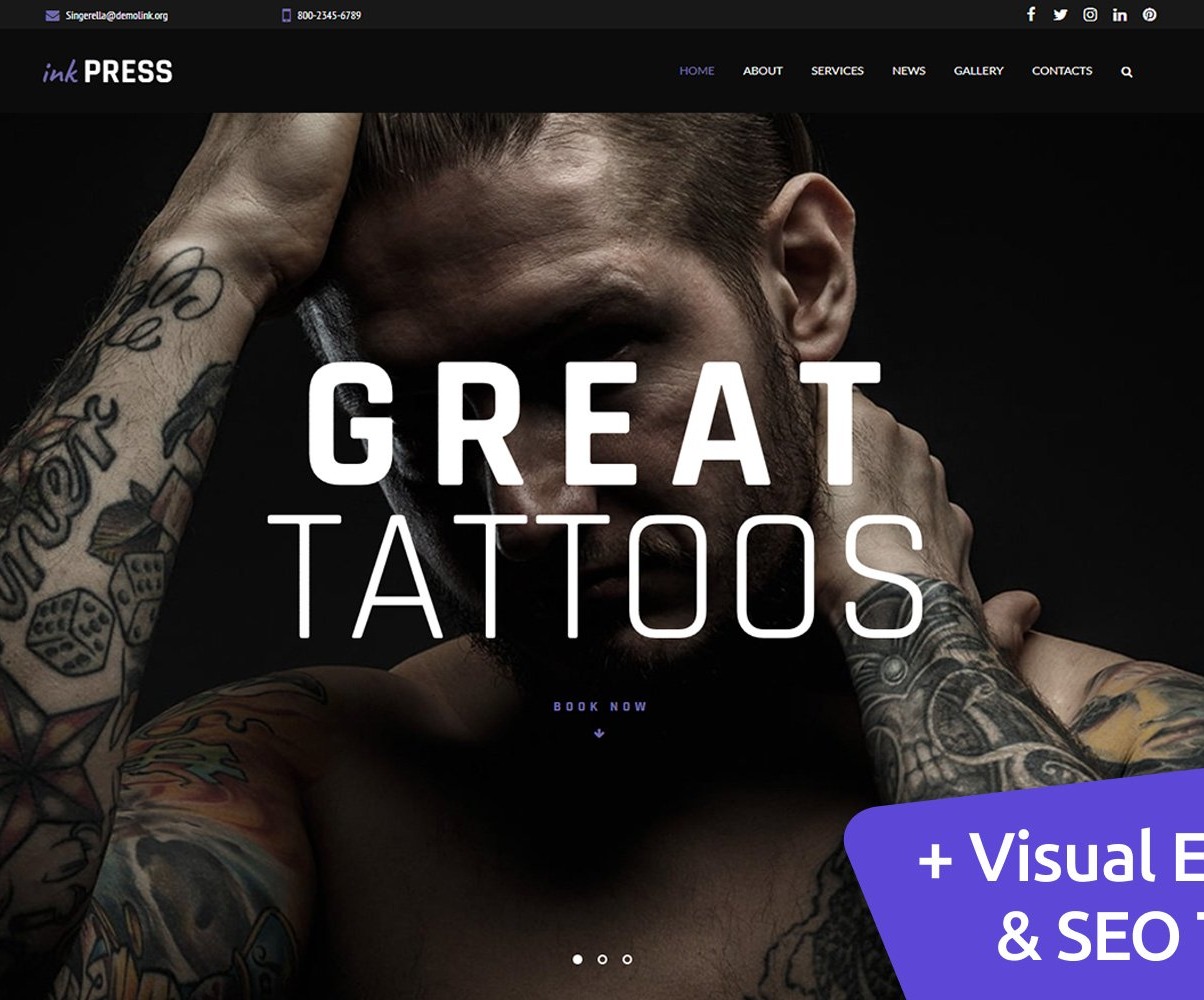 InkPress Tattoo Salon Moto CMS 3 Template 115075