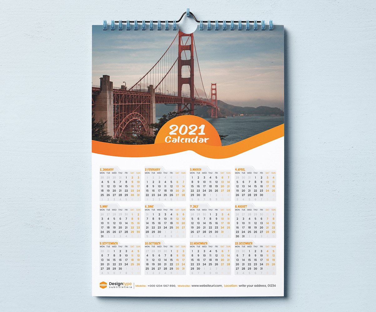 One Page Wall Calendar Template 2021 Planner 115221