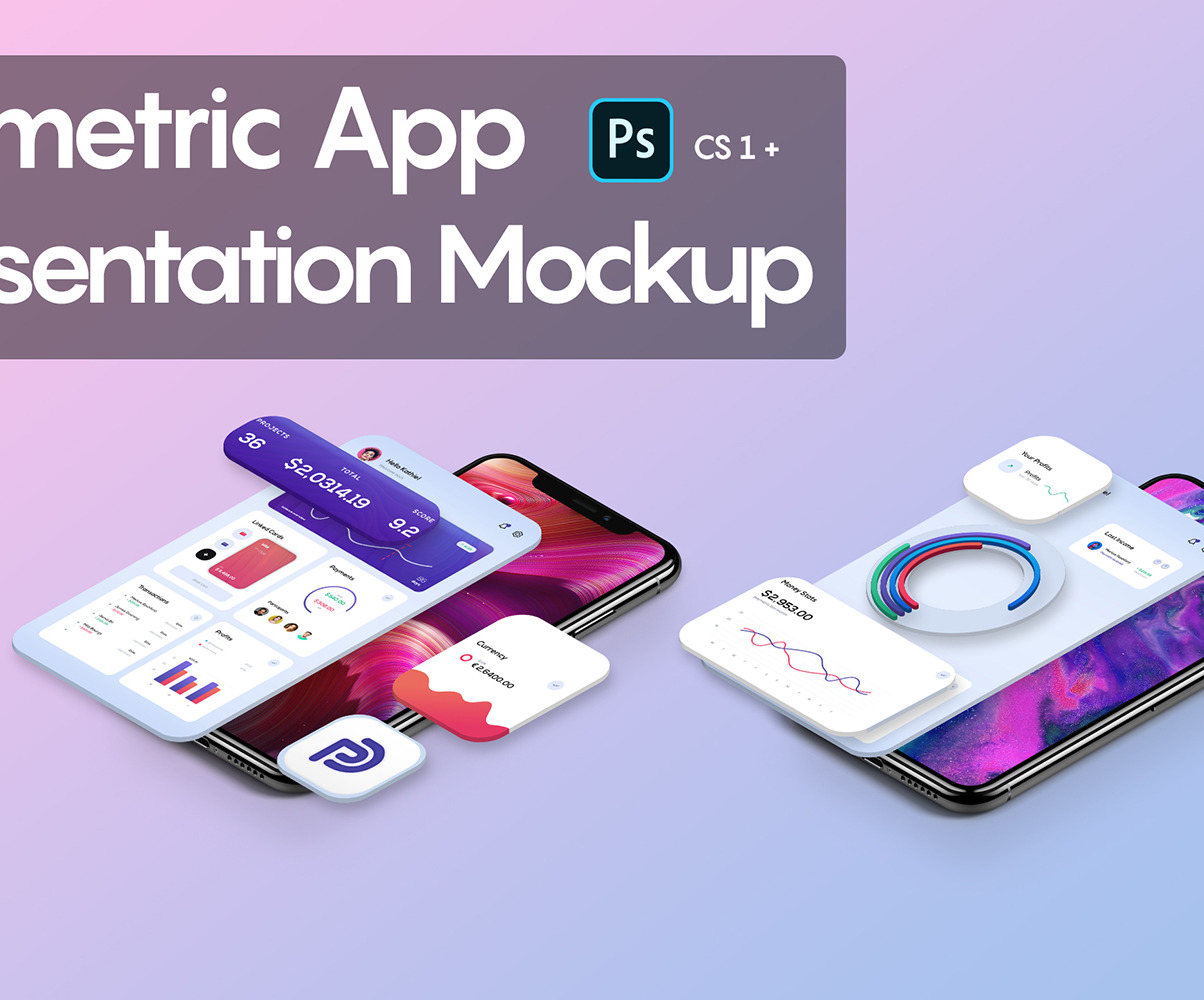 Isometric app mockups to present your application design