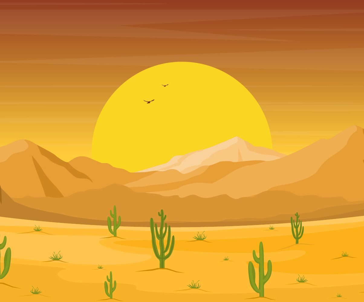 Day, desert, rock, hill, mountain, cactus, horizon, landscape