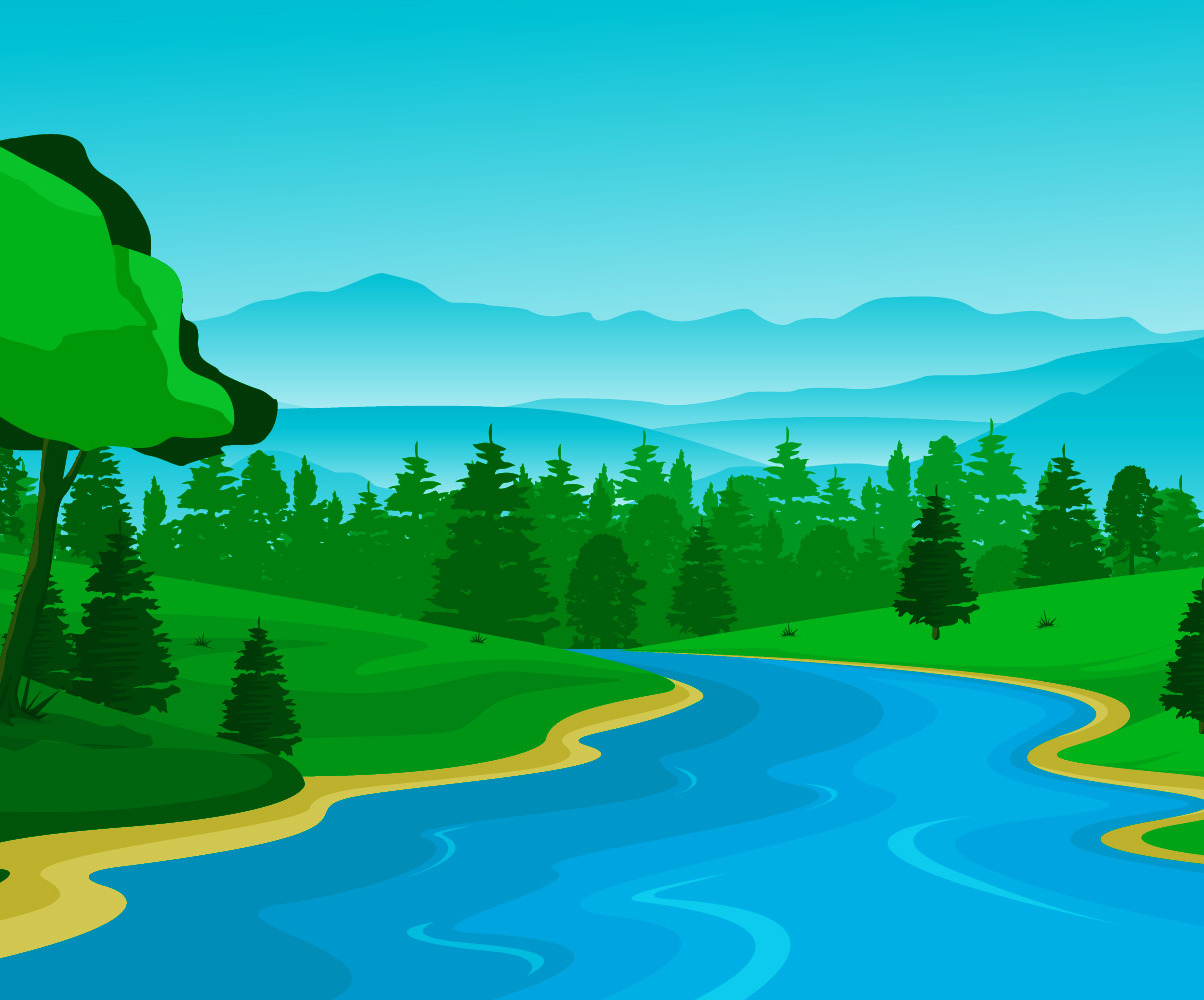 Forest Winding River - Illustration #124860 - TemplateMonster