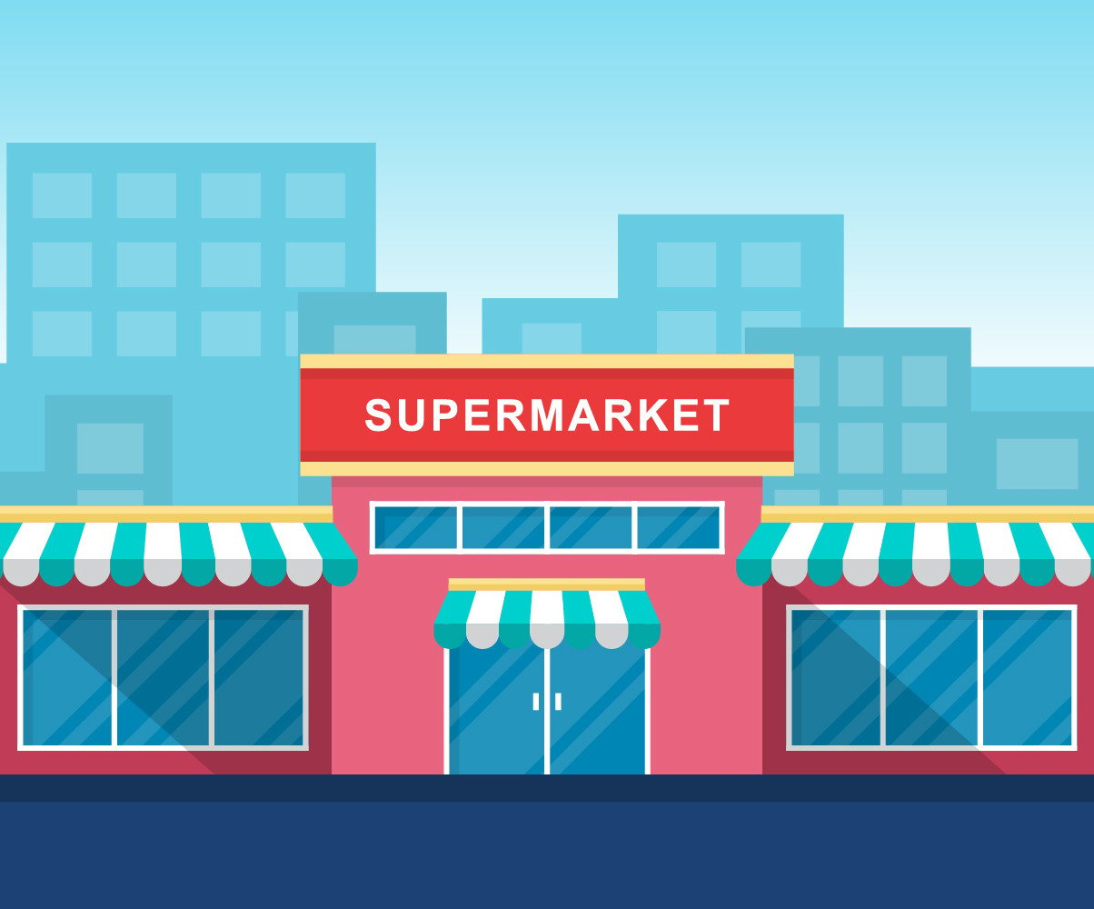 Supermarket, grocery, store, retail, shop, mall, city, building, flat