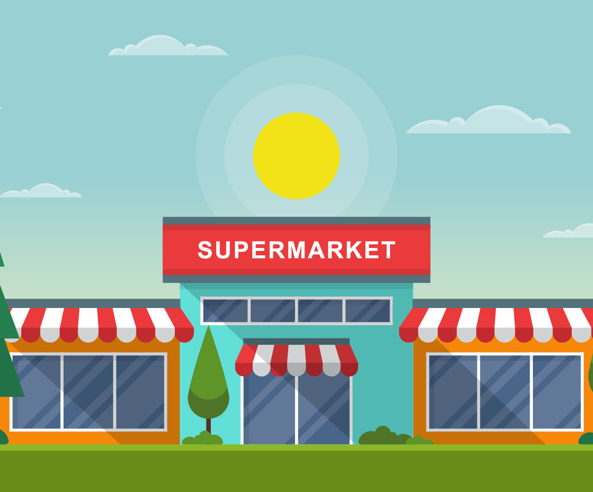 Supermarket, grocery, store, retail, shop, mall, city, building, flat