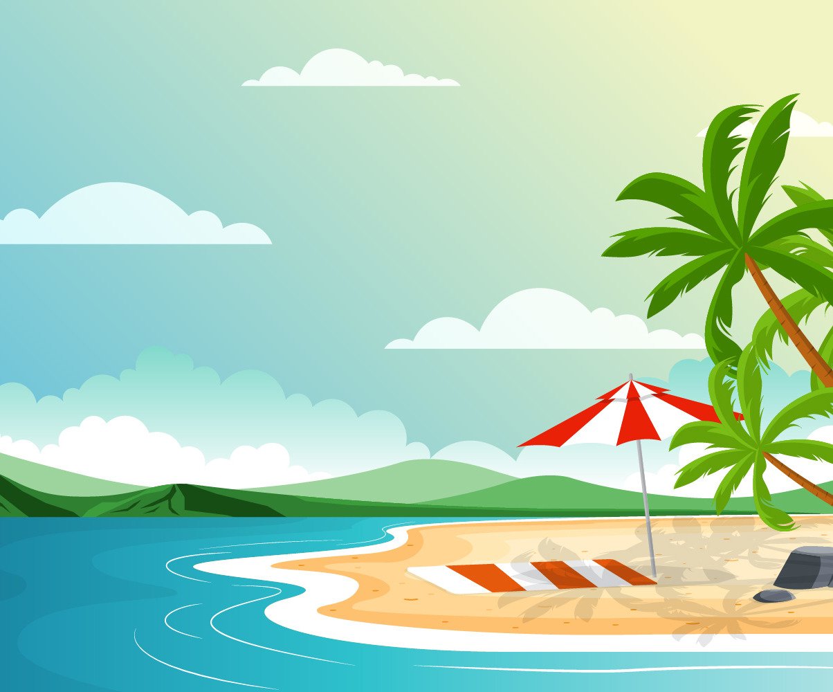 Vacation Tropical Beach Sea Palm Tree Summer Landscape Vector