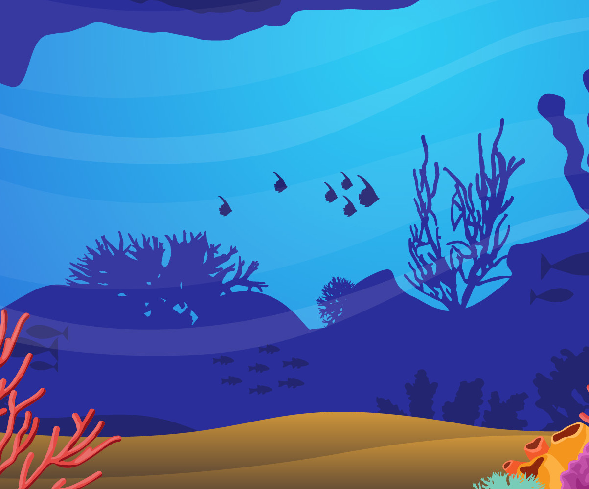 Underwater, sea, ocean, undersea, fish, coral, vector, illustration