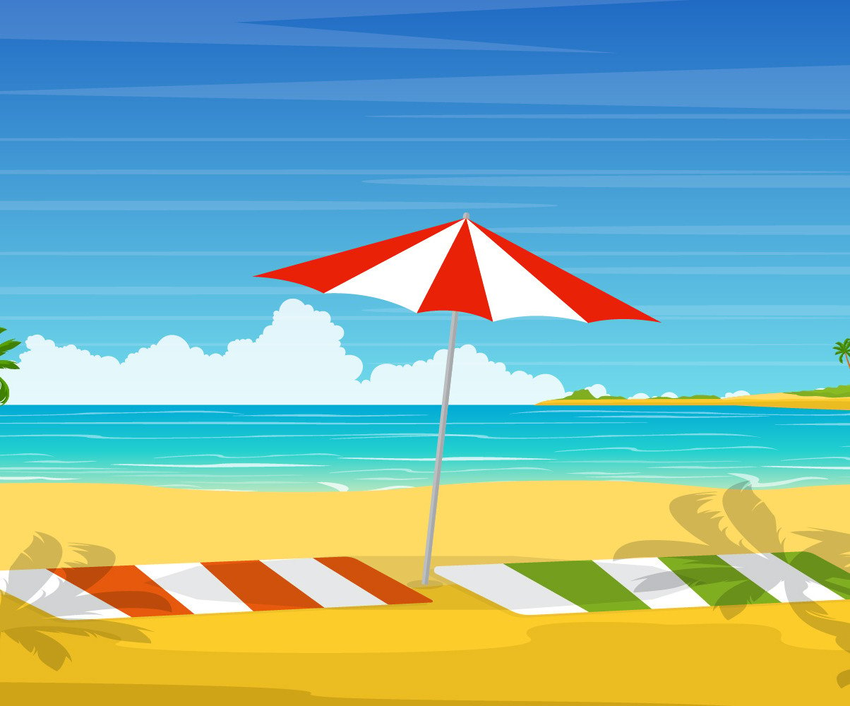 Vacation, tropical, beach, sea, palm, tree, summer, landscape, vector ...