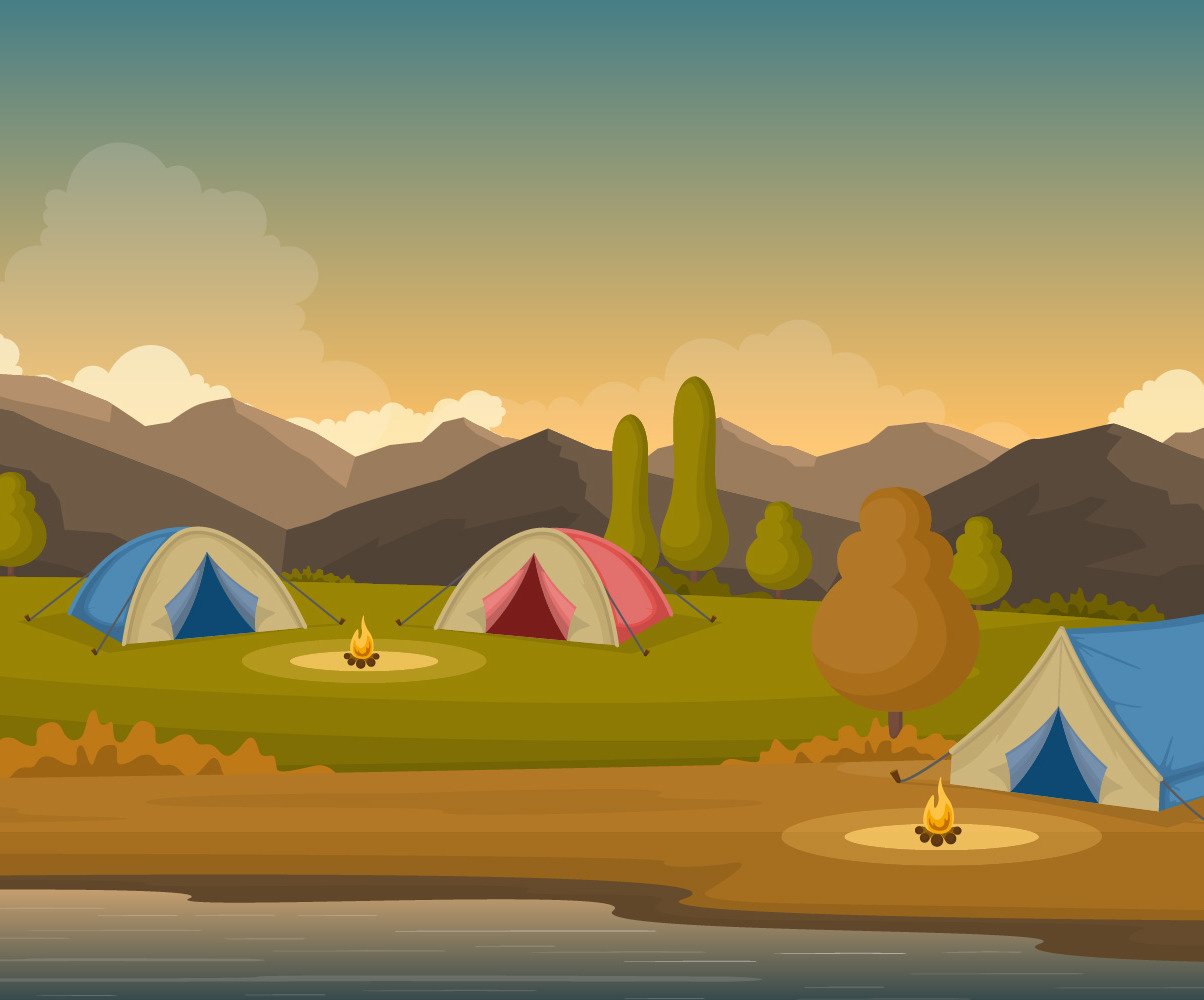 Camping, adventure, outdoor, park, mountain, nature, landscape, cartoon