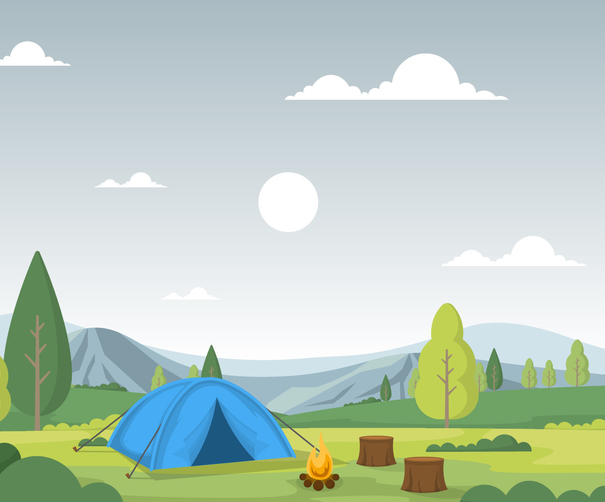 Camping, adventure, outdoor, park, mountain, nature, landscape, cartoon ...