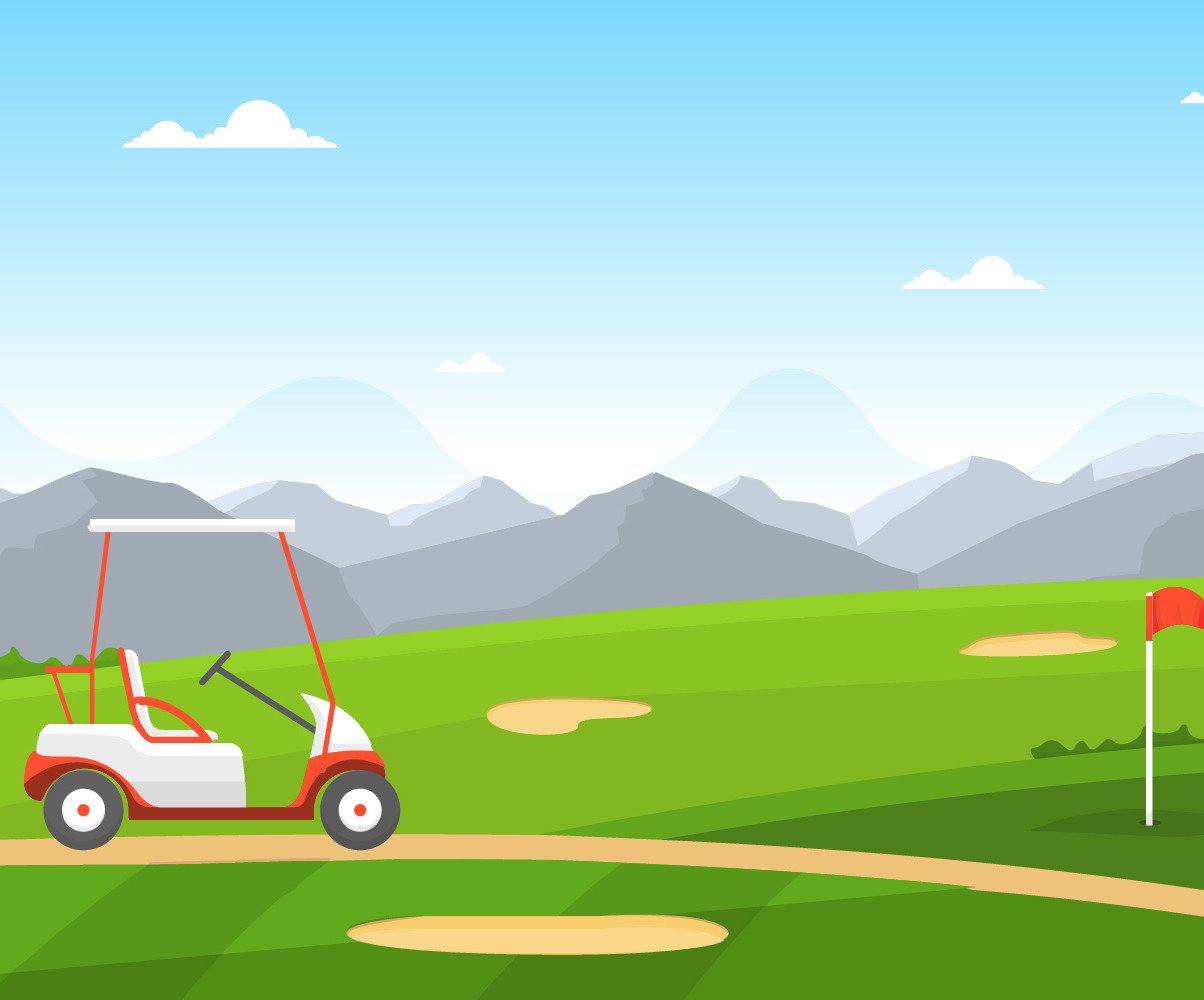 Golf, field, flag, cart, grass, tree, outdoor, sport, landscape