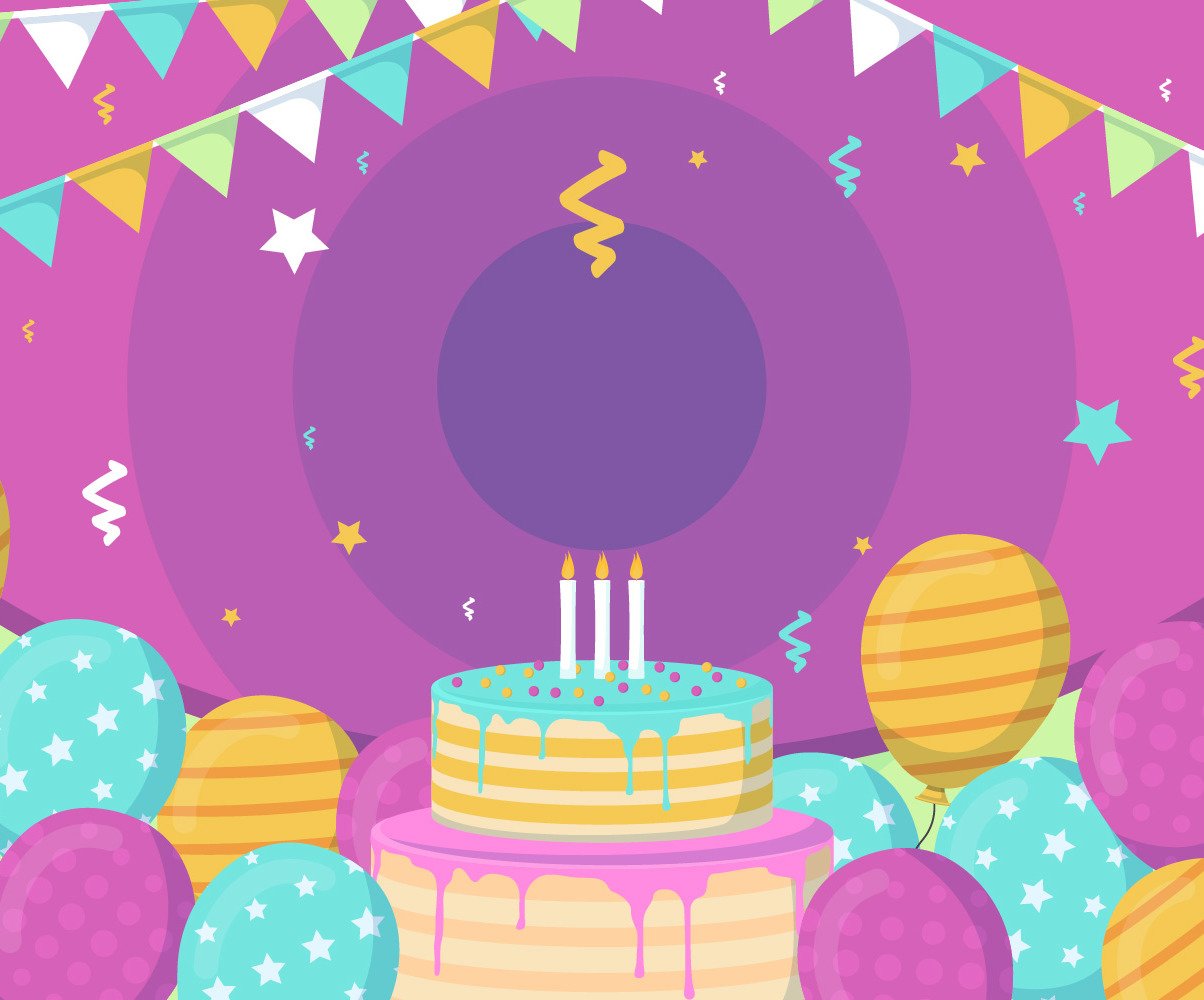 Happy, birthday, celebration, party, balloon, cake, banner, greeting ...