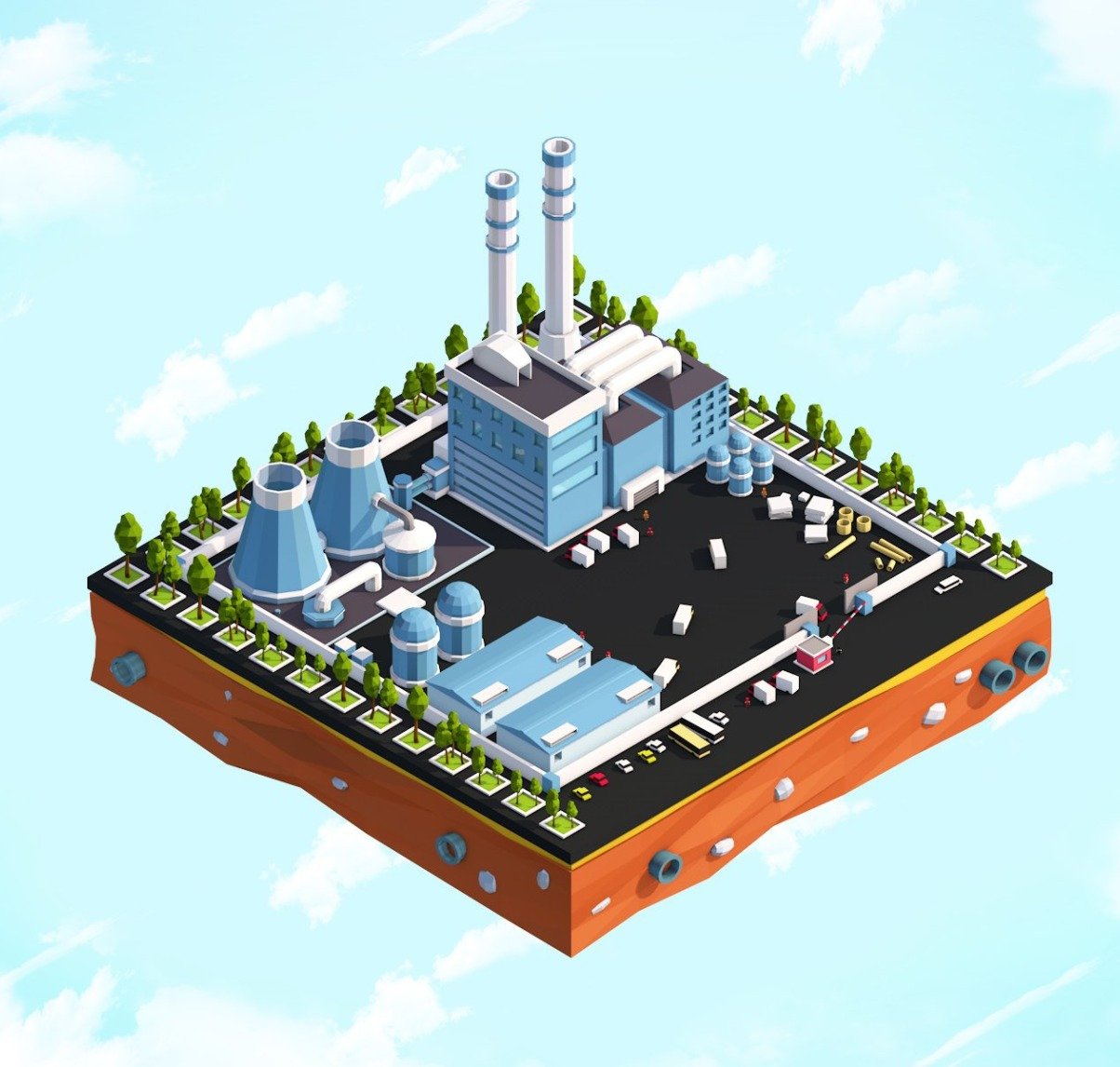 Cartoon Low Poly City Factory 3D Model #139826