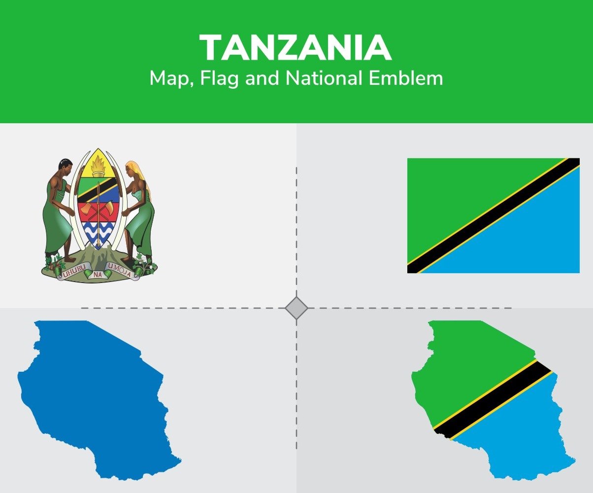 Tanzania Map, Flag and National Emblem Illustration #145888