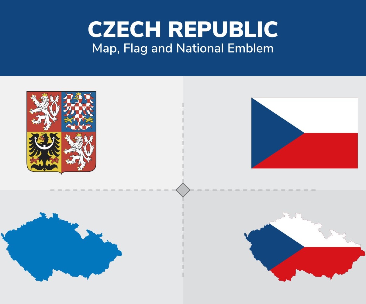 Czech Republic Map, Flag and National Emblem - Illustration #146077