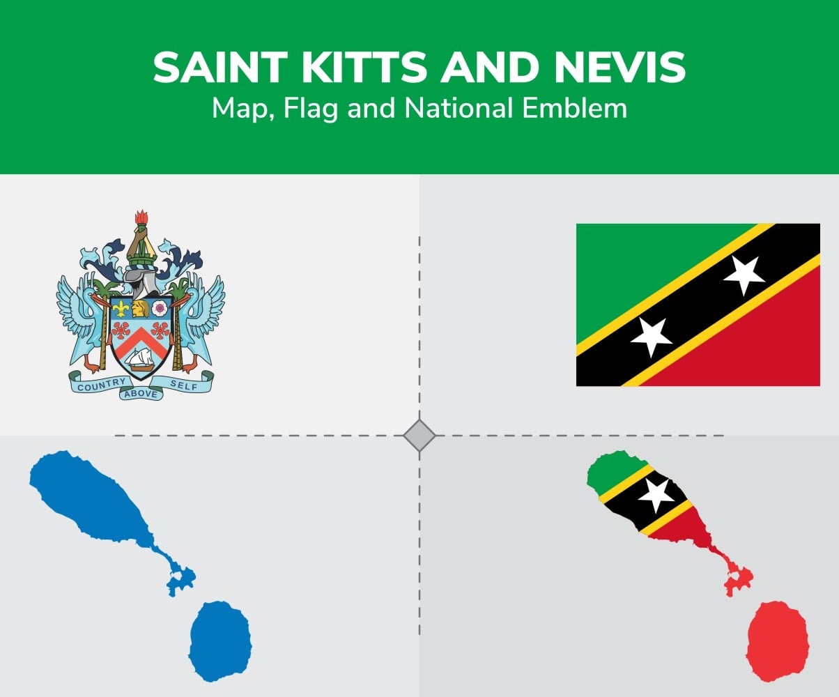 St. Kitts And Nevis Flag Map