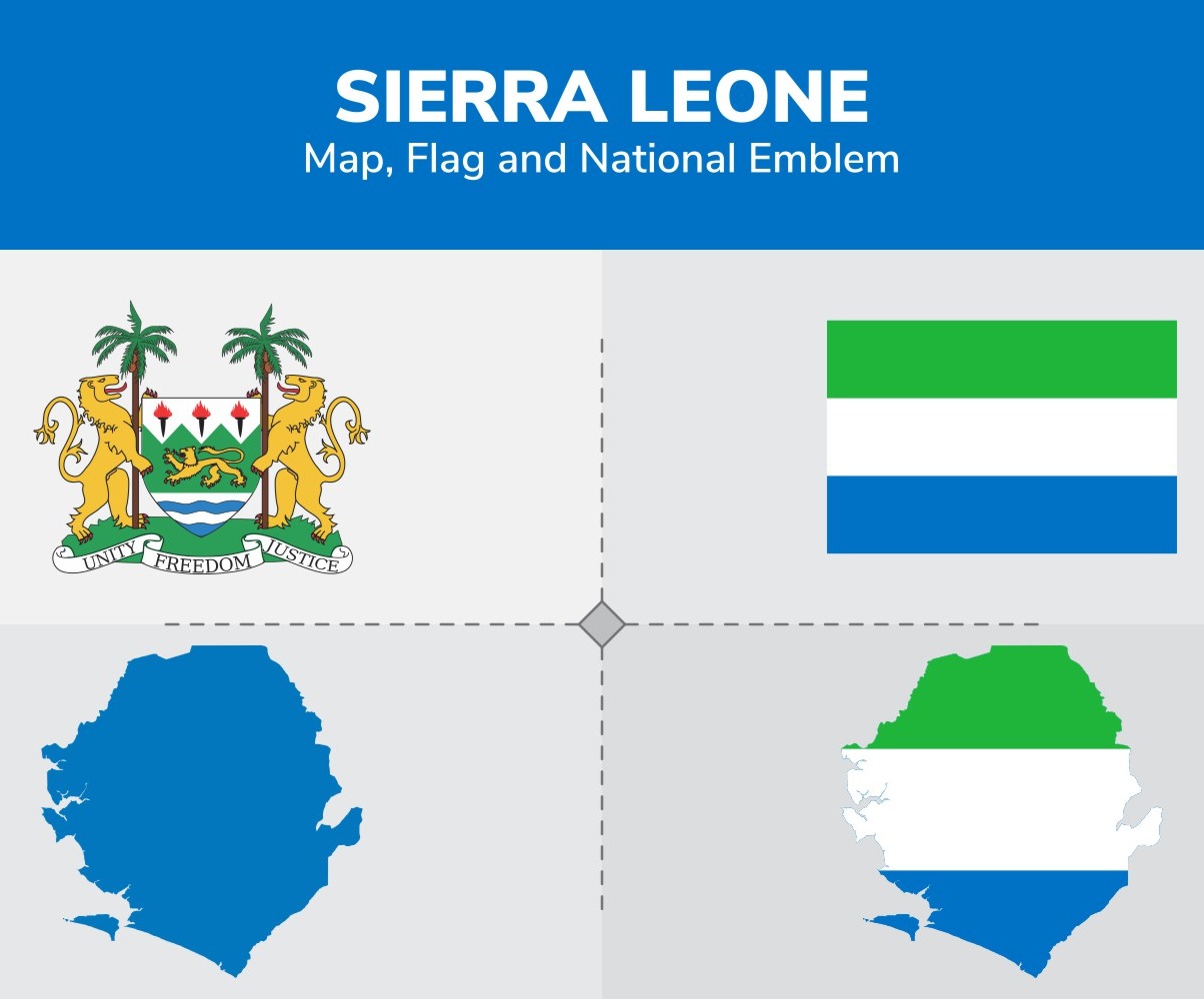 Sierra Leone Map, Flag and National Emblem Illustration 146175