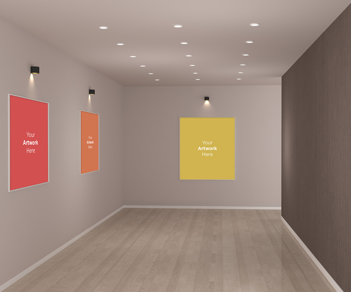 Art Gallery Frames with Spot Lights Product Mockup 146428