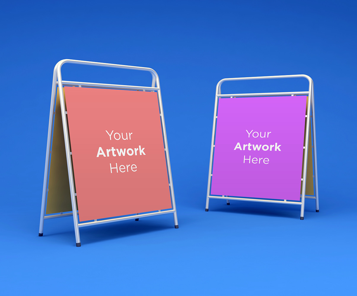 Download Display Stand Advertising Board blue background Product Mockup #147987