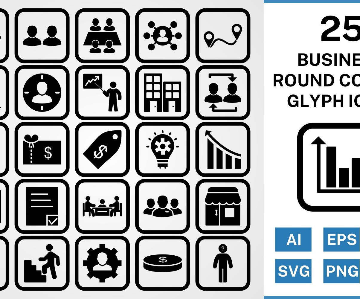 25 Business Round Corner Glyph Black Iconset Template Template Conjunto