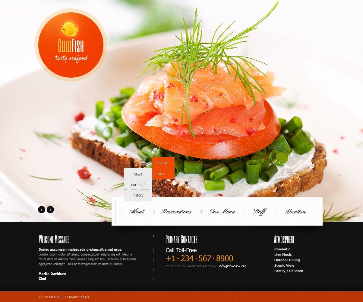 Seafood Restaurant site Template 42534