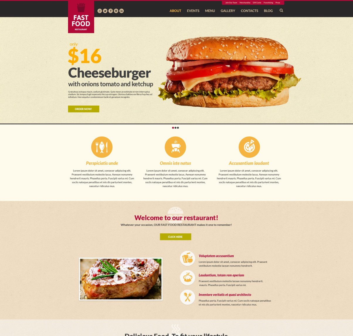 Fast Food Restaurant Responsive Website Template #51283