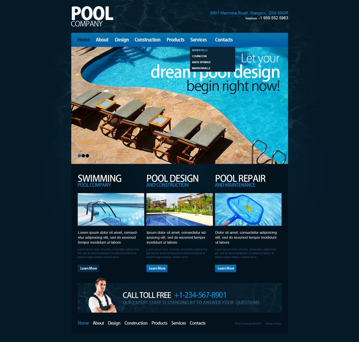 Swimming Pool PSD Template #56793