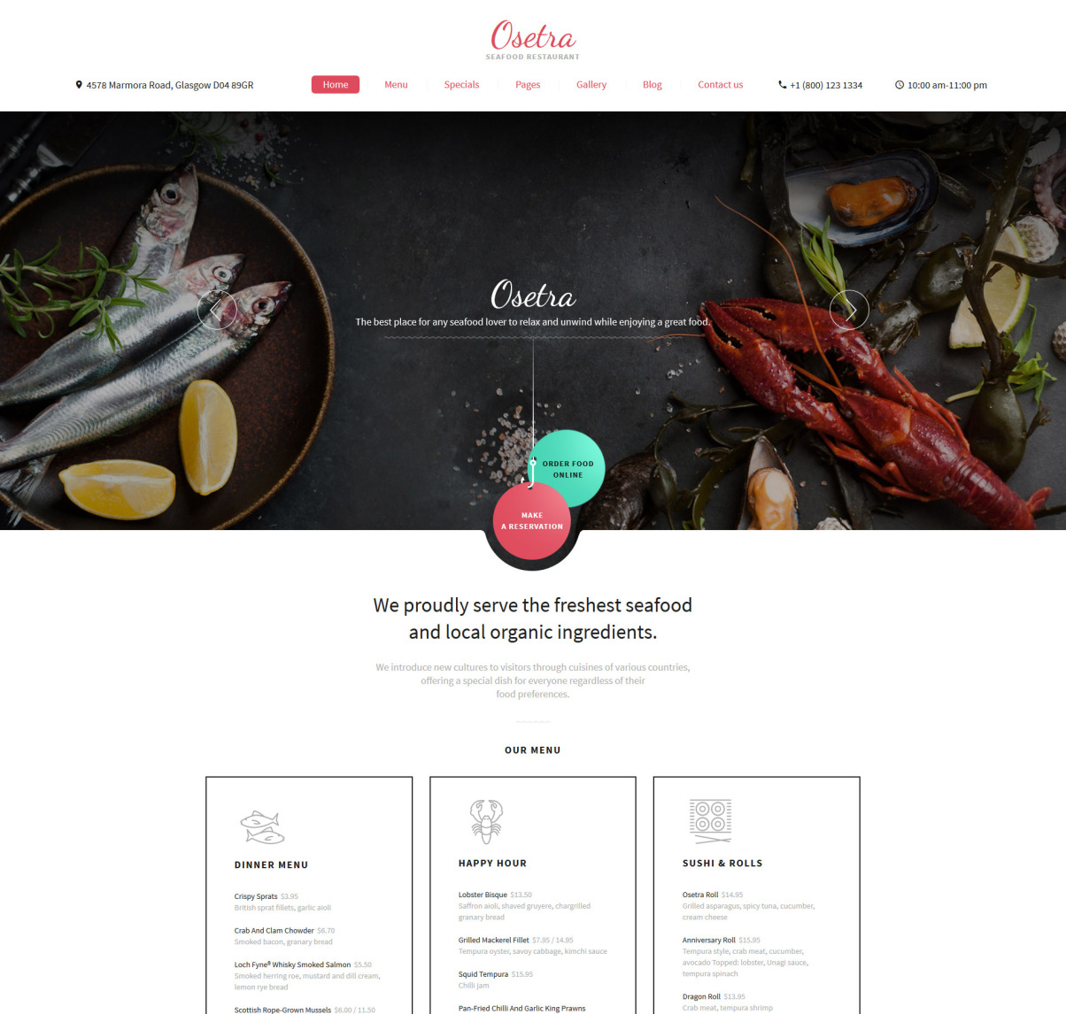 Web restaurant. Макеты сайта по продаже морепродуктов.