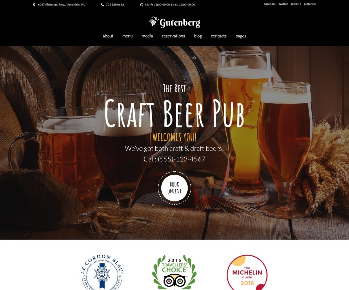GutenBerg Beer Pub and Brewery WordPress Theme